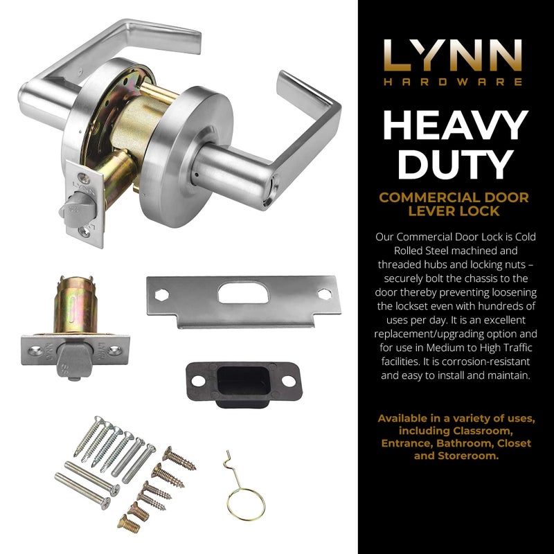 LYNN HARDWARE - Privacy/Bathroom - Commercial Door Lock - Heavy-Duty Designer Handles for Doors - Durable Grade 2 Indoor Locks for Doors - Cylindrical Door Handle Lock - ADA Compliant - Satin Chrome - Image 2